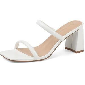 Avidirk Womens Size 7.5 White 2 Strap Slide On Open Toe 3" Chunky Heel Sandals